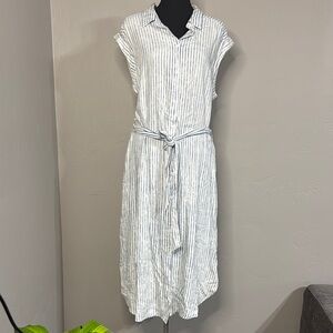 Thread & Supply White Pleated Buttoned Midi Dress